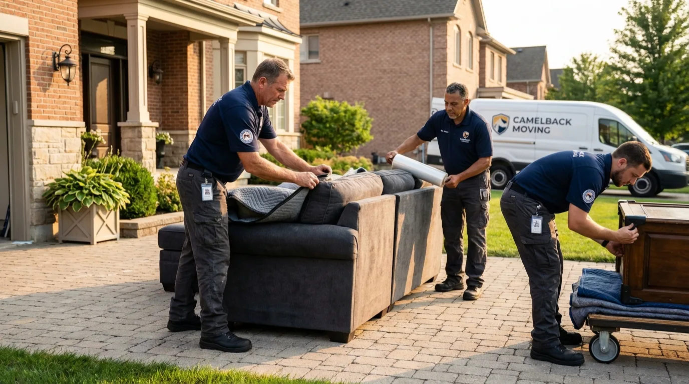 Large estate moving crew wrapping furniture in Willow, AK