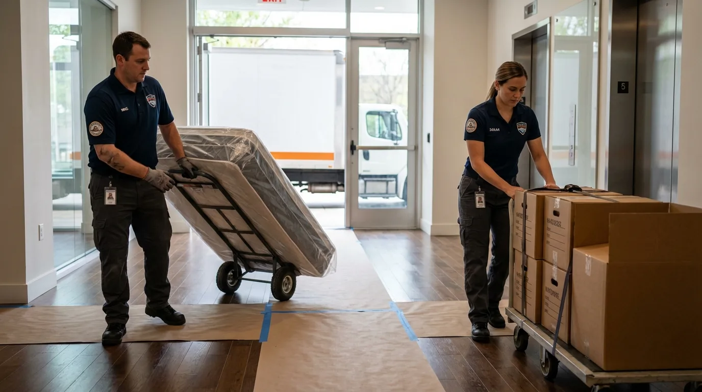 Professional apartment movers loading elevator in Willow, AK